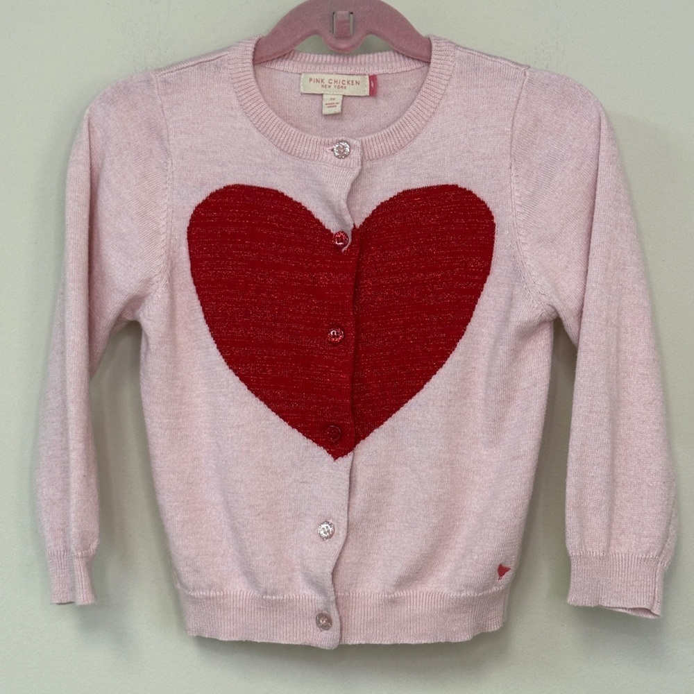 Pink Chicken: Girls Pink Hannah Heart Long Sleeve Sweater, Size 5Y